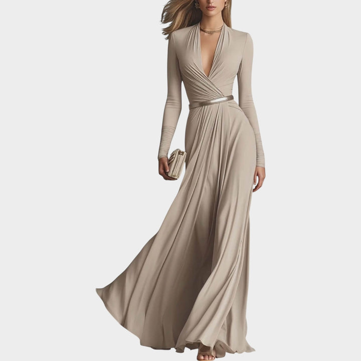 Elegant Long-Sleeve Wrap Maxi Dress