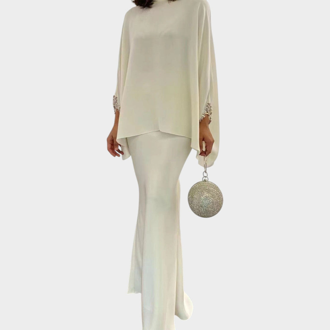 Elegant Draped Cape Two-Piece Set