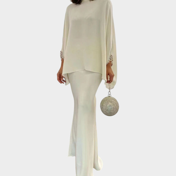 Elegant Draped Cape Two-Piece Set