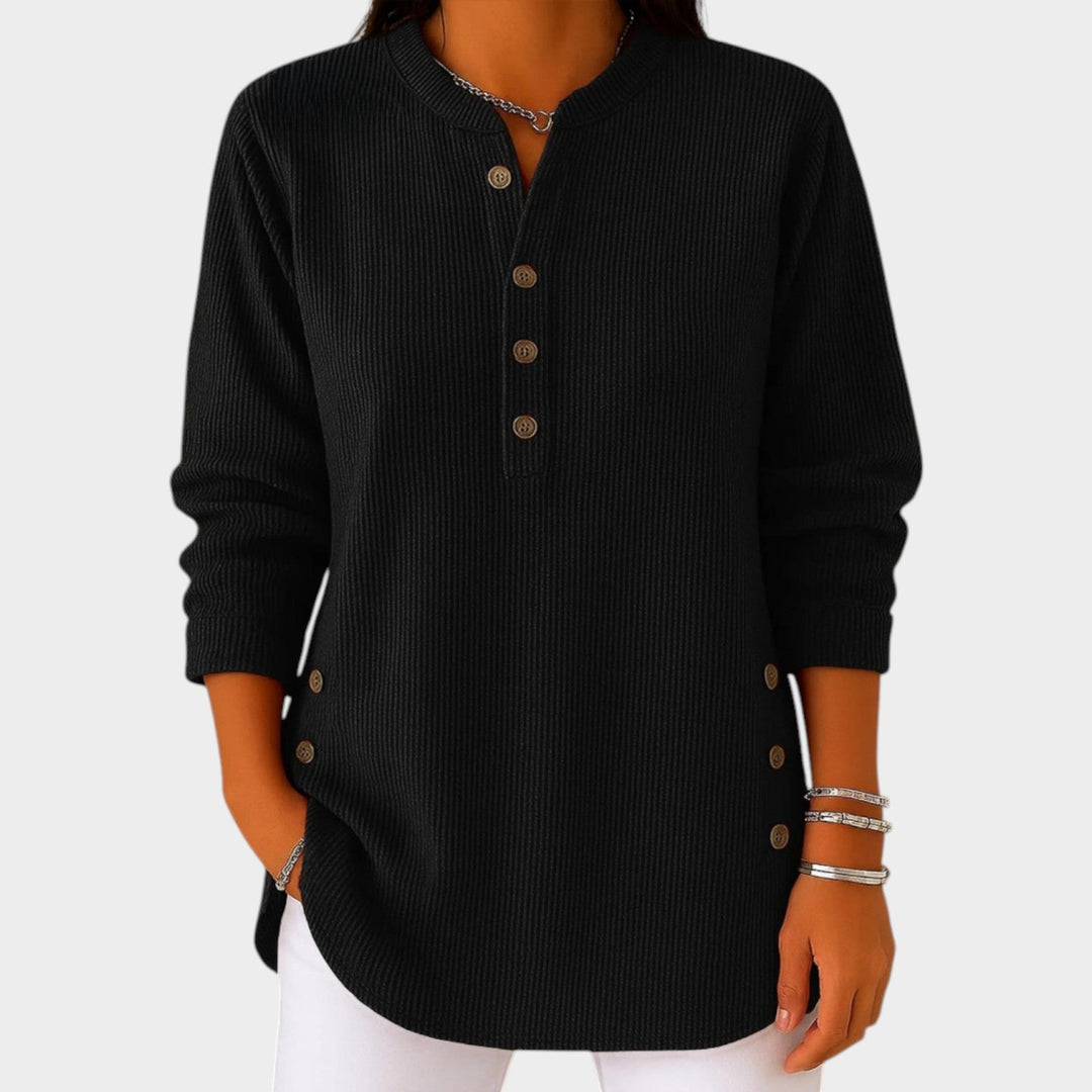 Women's Knit Sweater Henley Ribbed Button Front