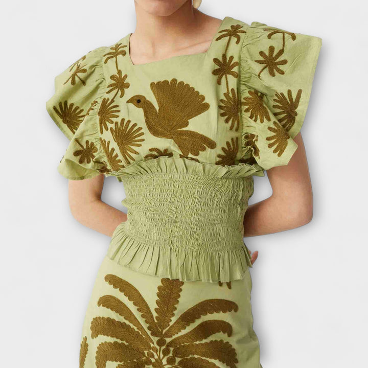 Stylish Tank Top with Palm and Tropical Bird Design