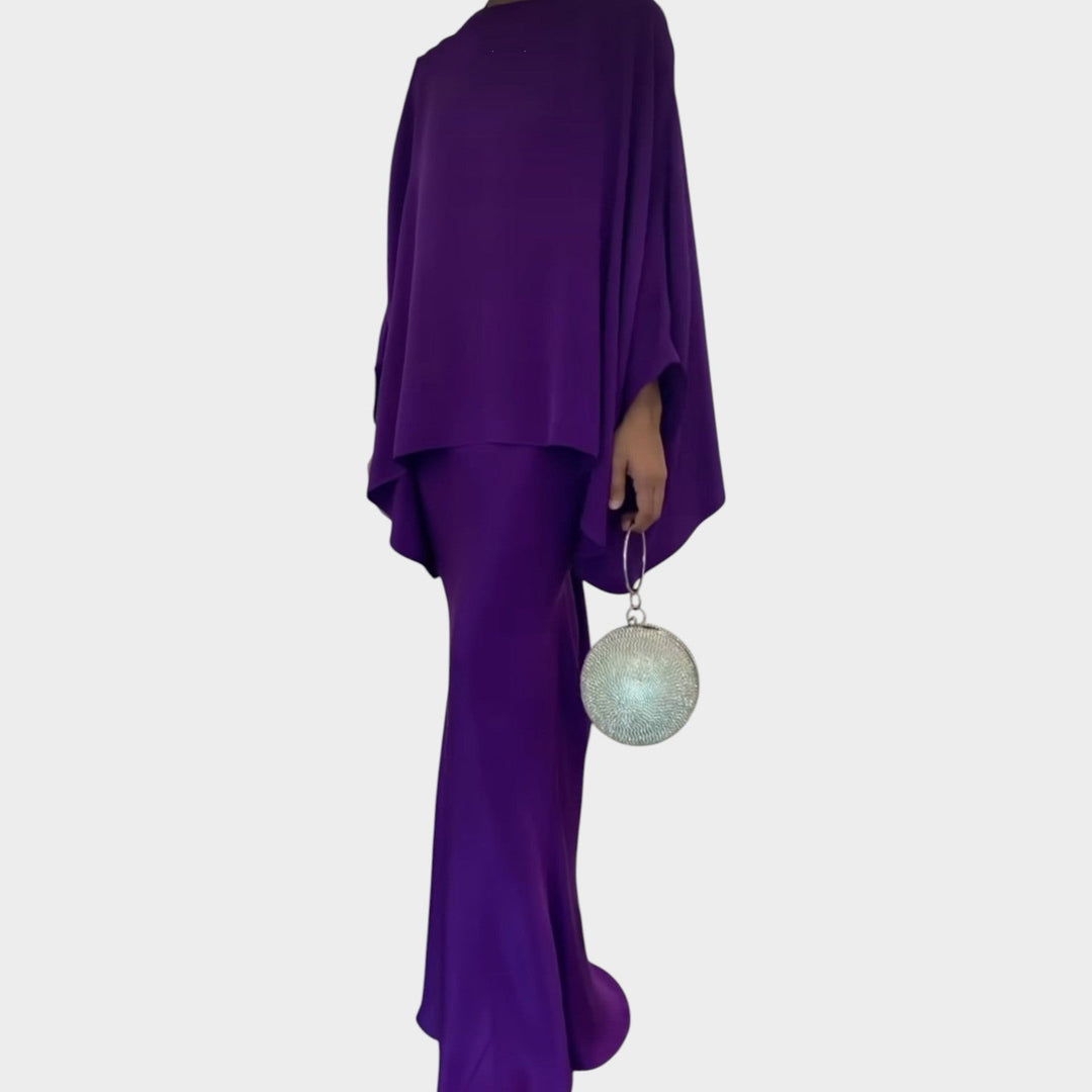 Elegant Draped Cape Two-Piece Set