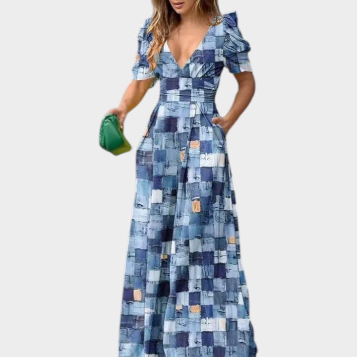 Abstract Print V-Neck Maxi Dress