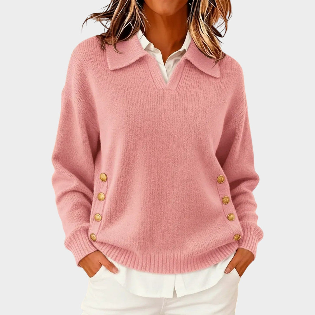 Women's Polo Knit Sweater Casual Button Detail