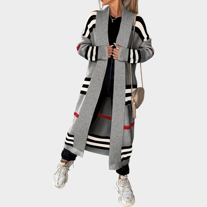 Women's Knit Cardigan Open Front Striped Longline