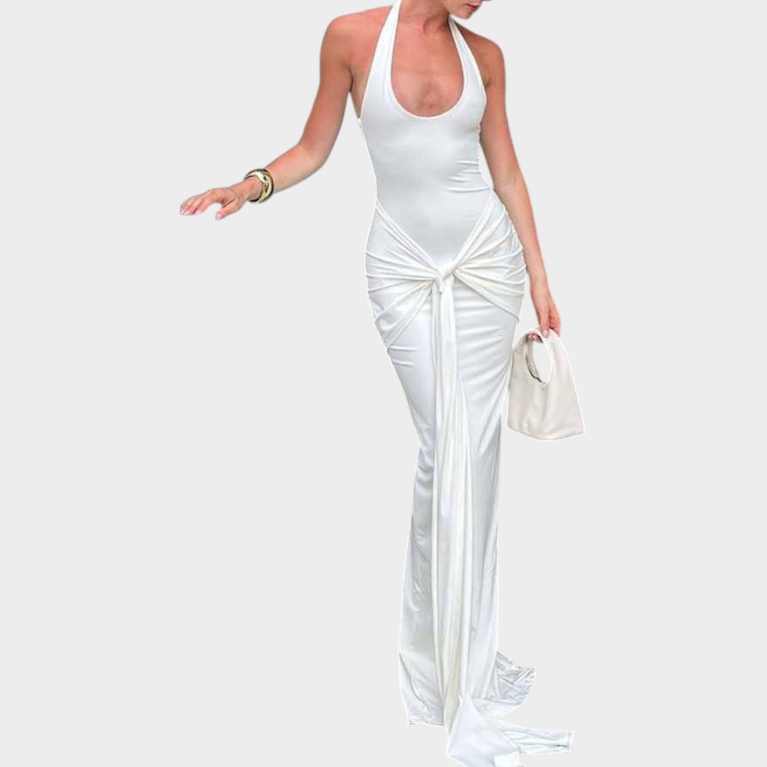 Halter Neck Draped Maxi Dress