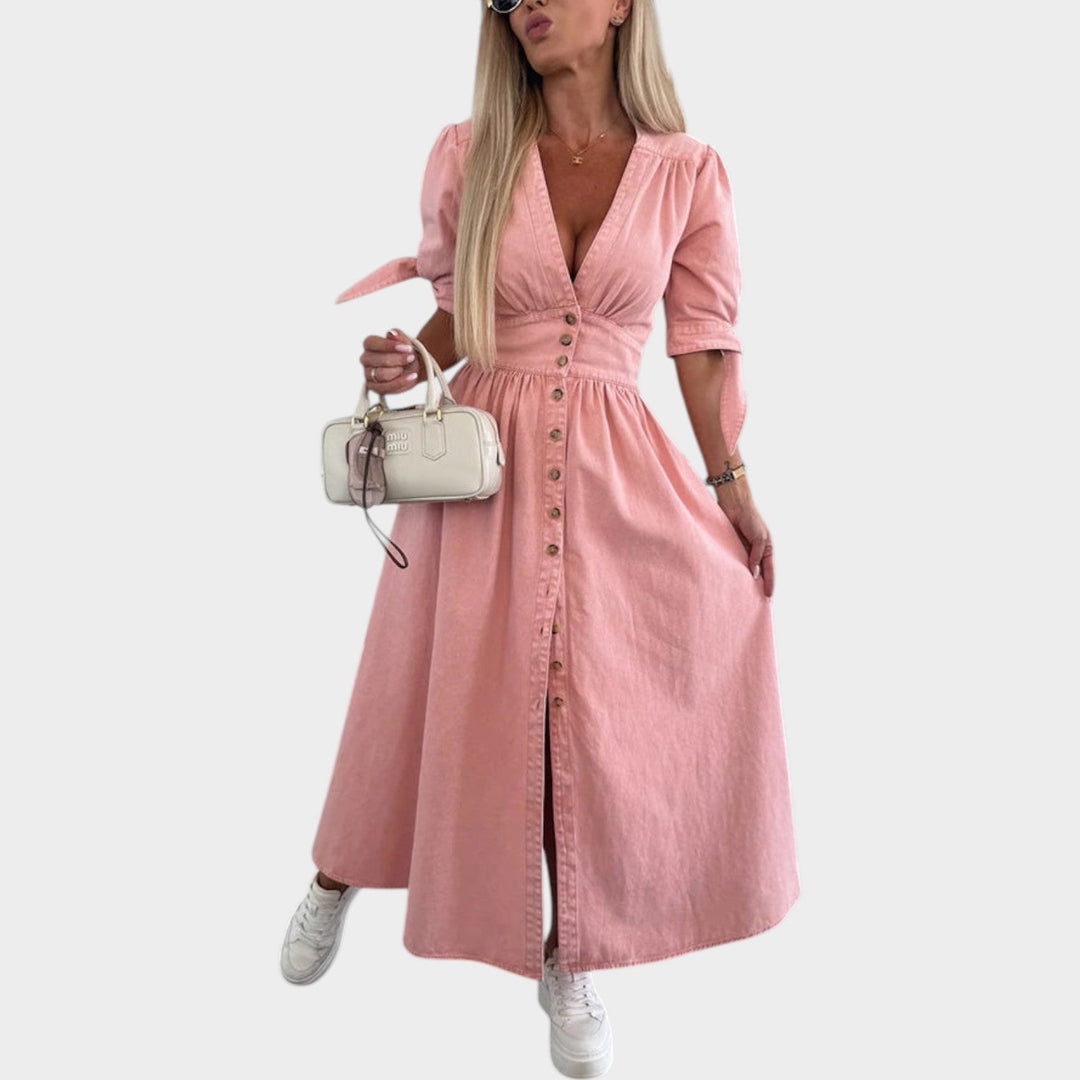 Button-Front Midi Dress