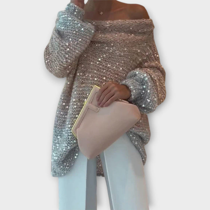 Women's Sequin Off Shoulder Knit Sweater