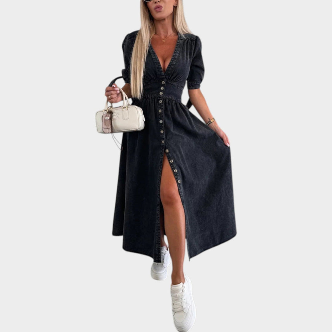 Button-Front Midi Dress