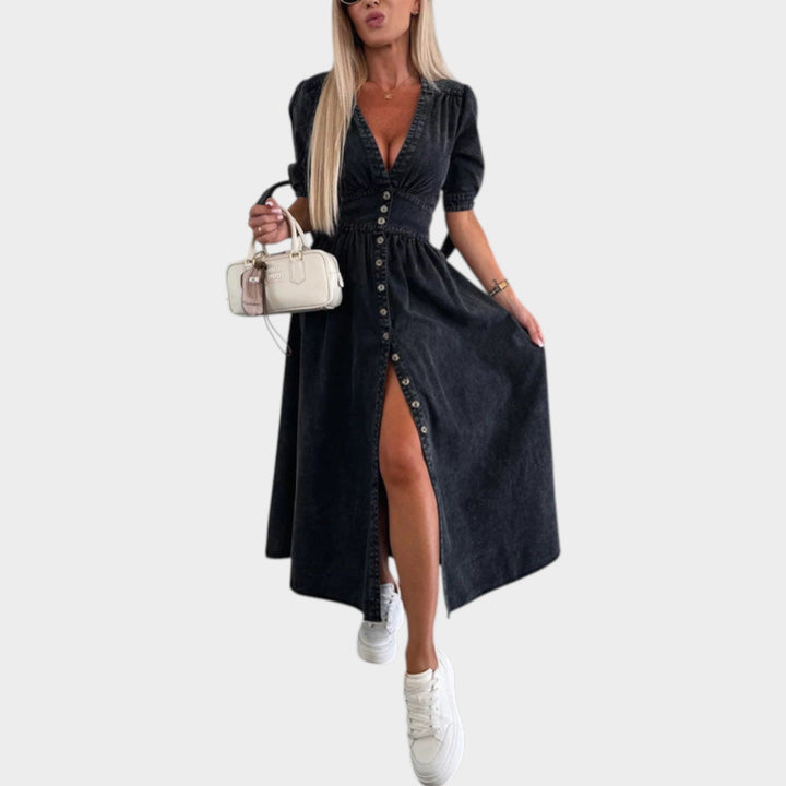 Button-Front Midi Dress