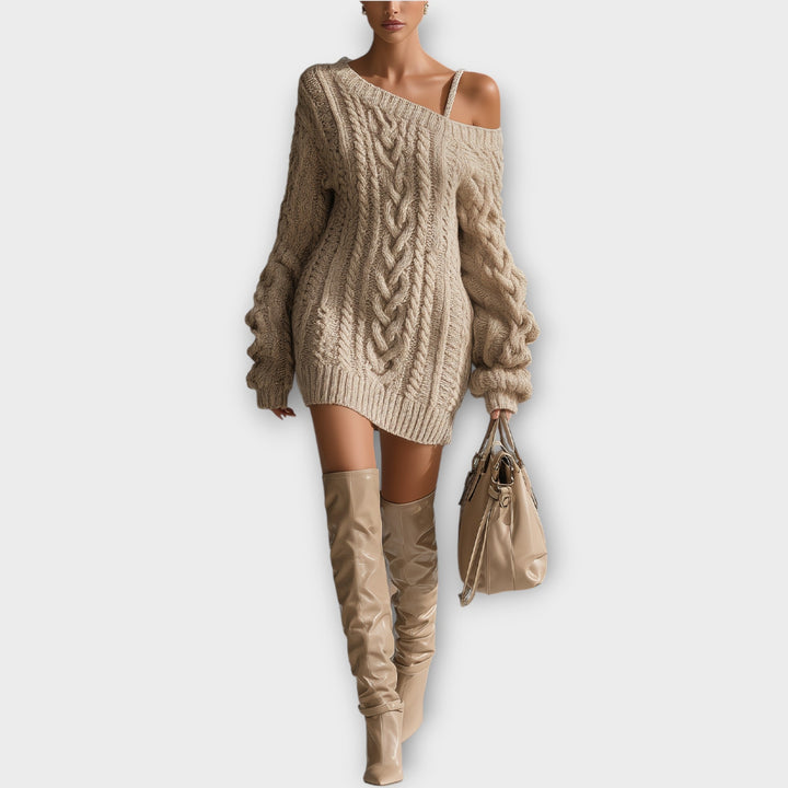 Cable-Knit Off-Shoulder Sweater Dress