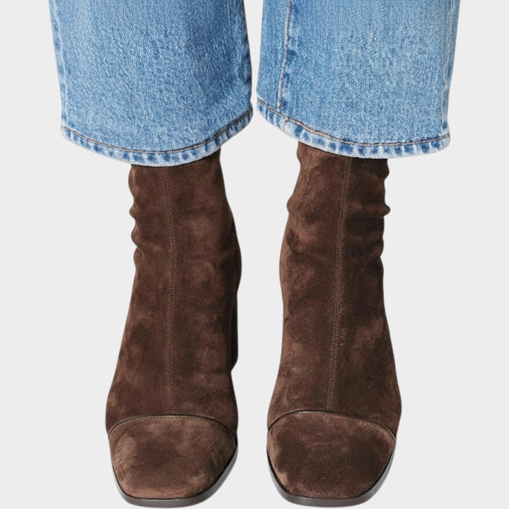 Women's Suede Ankle Boots Block Heel Square Toe