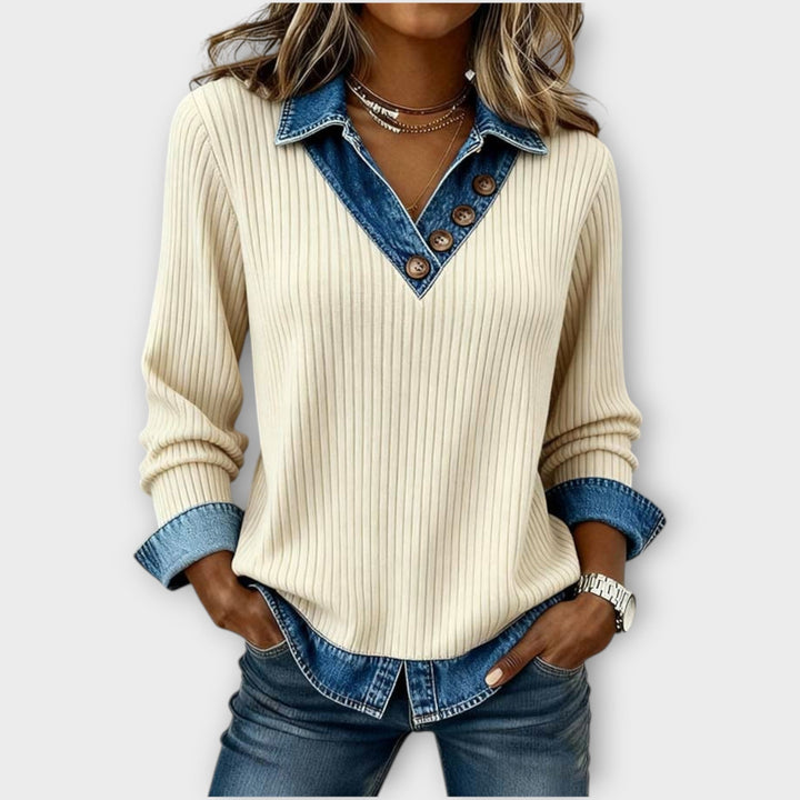 Women's V Neck Ribbed Knit Sweater