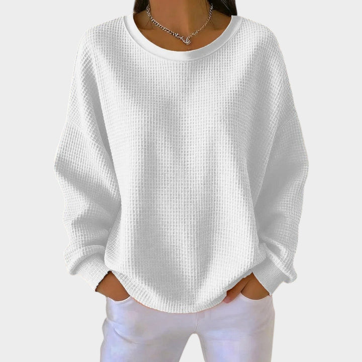 Women's Knit Sweater Round Neck Textured Long Sleeve
