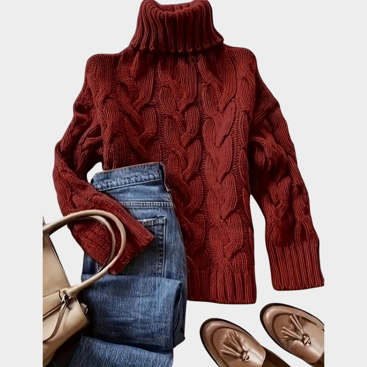 Women’s Cable Knit Sweater Turtleneck Chunky Long Sleeve