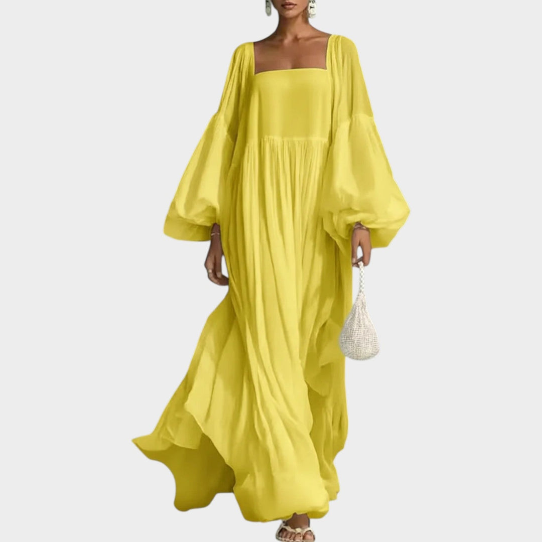 Flowy Balloon‑Sleeve Maxi Dress
