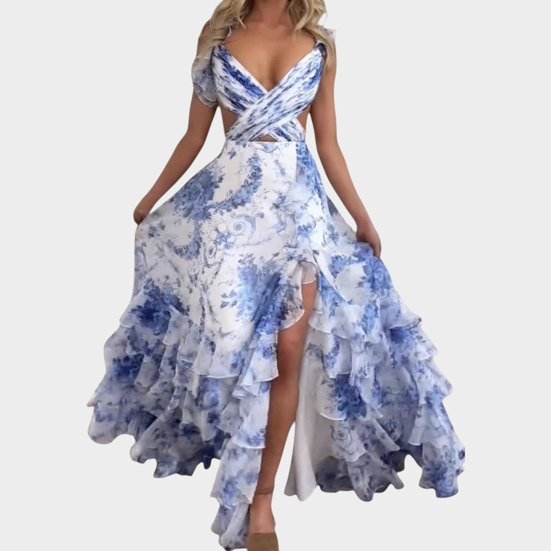 Floral Ruffle Cross-Front Maxi Dress