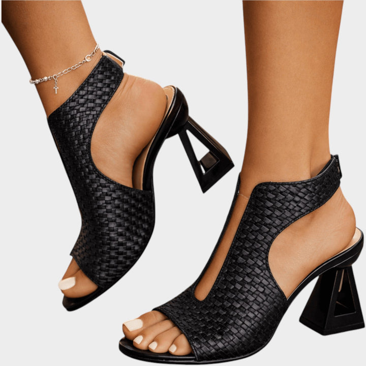 Metallic Cutout Block Heel Sandals