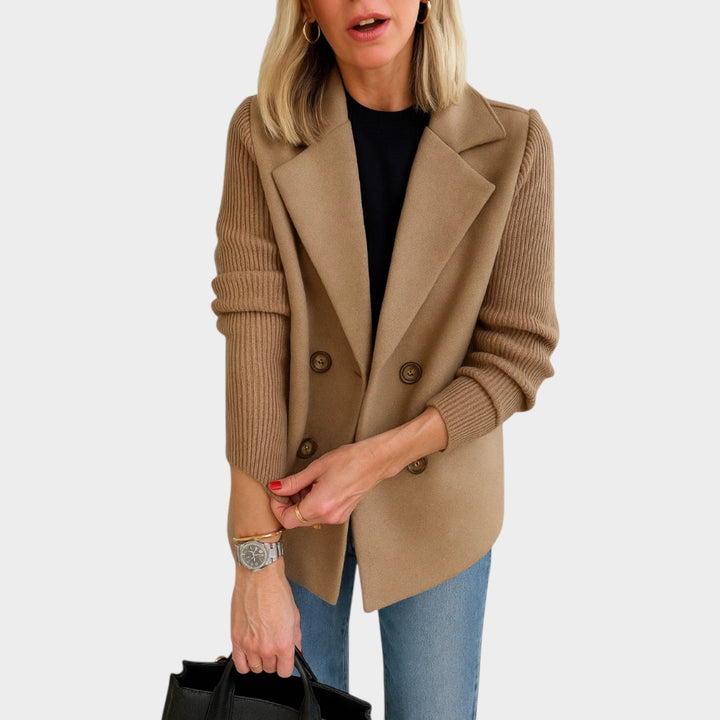 Women's Double Breasted Knit Sleeve Blazer