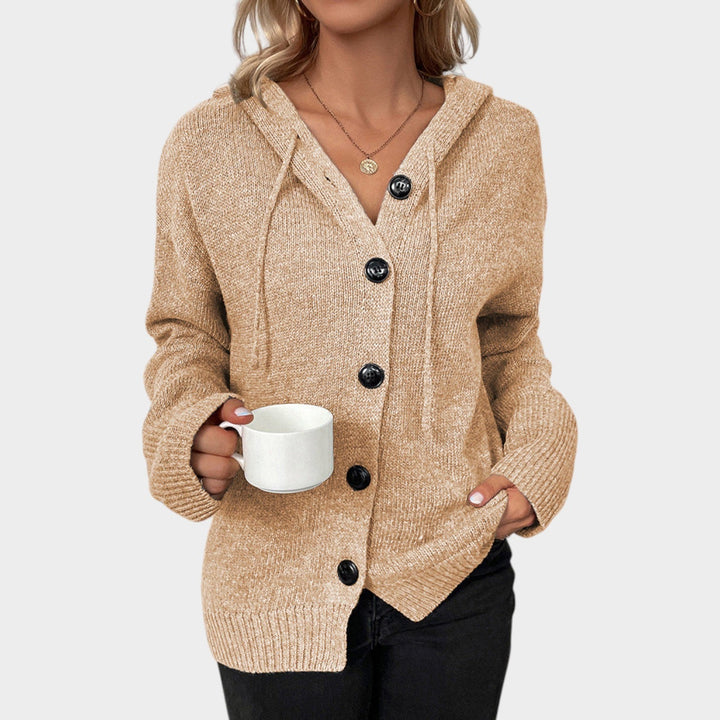 Women's Knit Cardigan Button Front V Neck Hooded