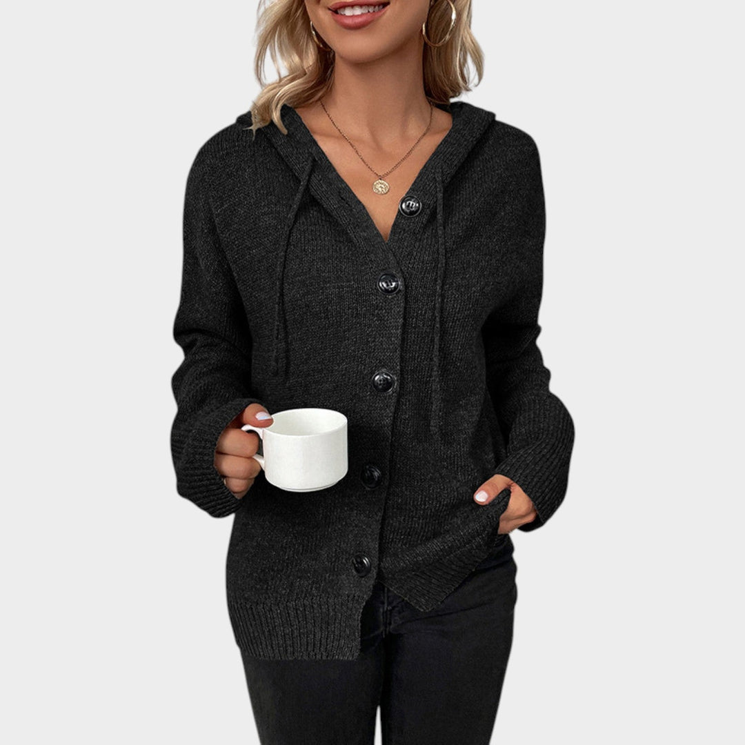 Women's Knit Cardigan Button Front V Neck Hooded