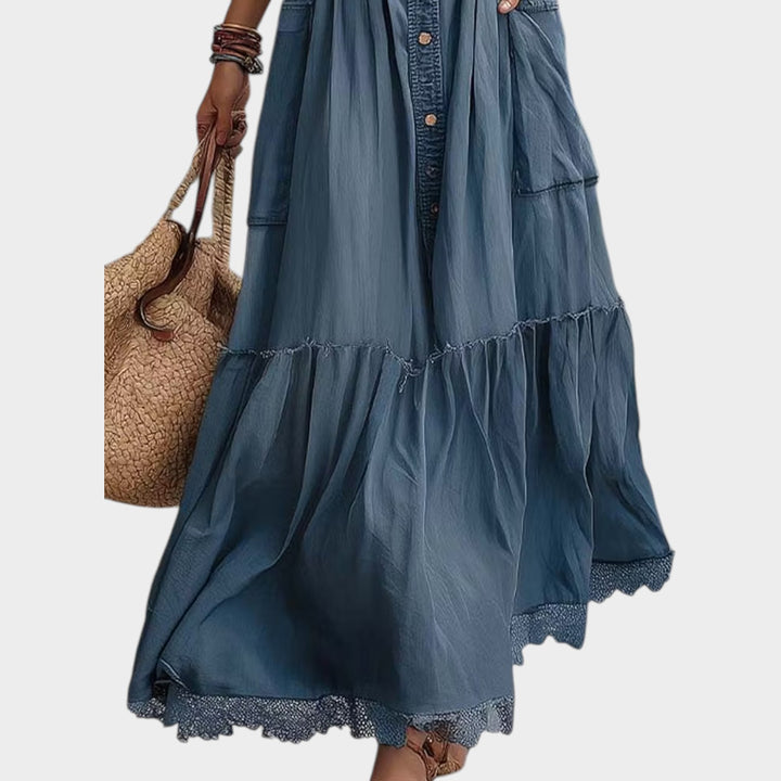 Boho Denim Maxi Dress