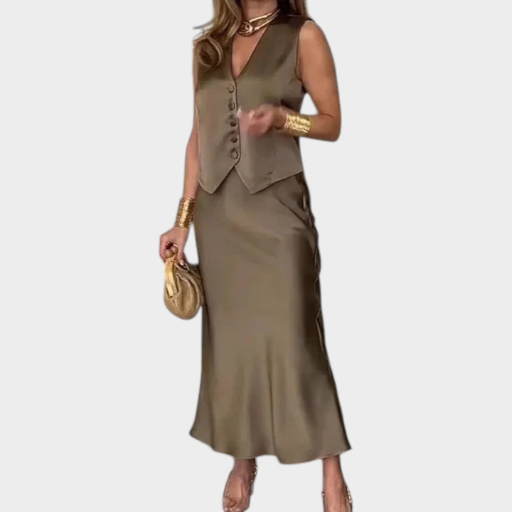 Satin Vest and Skirt Set