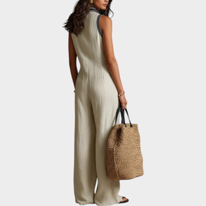 Boho Linen Wide-Leg Jumpsuit