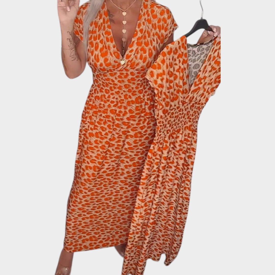 Printed Wrap-Style Midi Dress