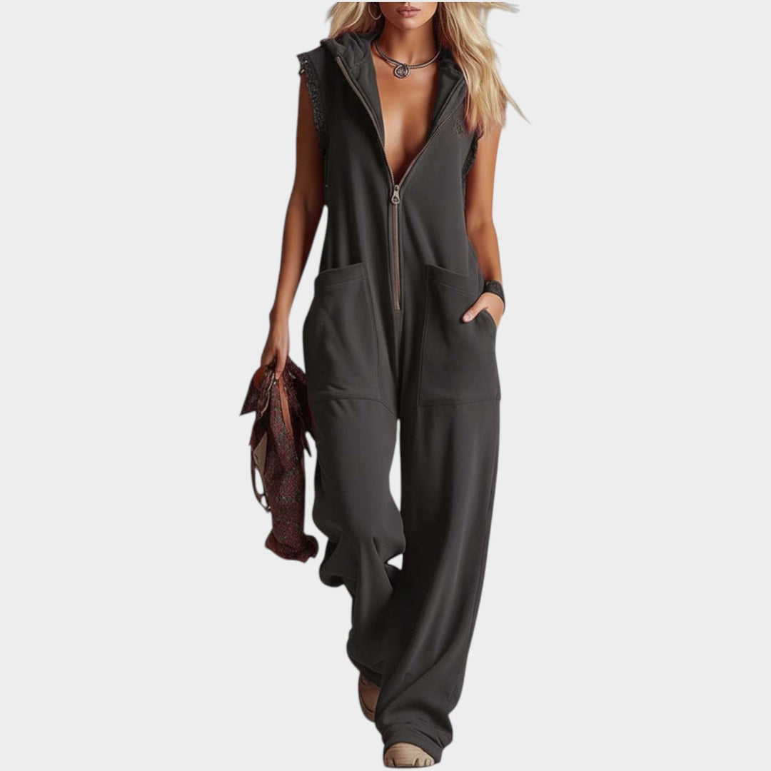 Casual Zip-Up Hooded Jumpsuit
