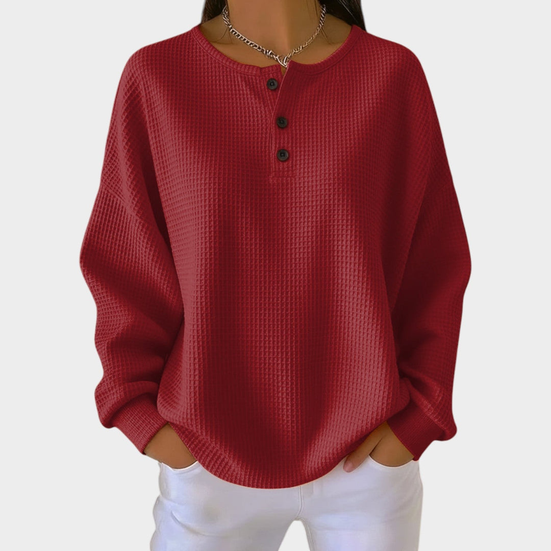 Women's Knit Sweatshirt Textured Henley Button Detail