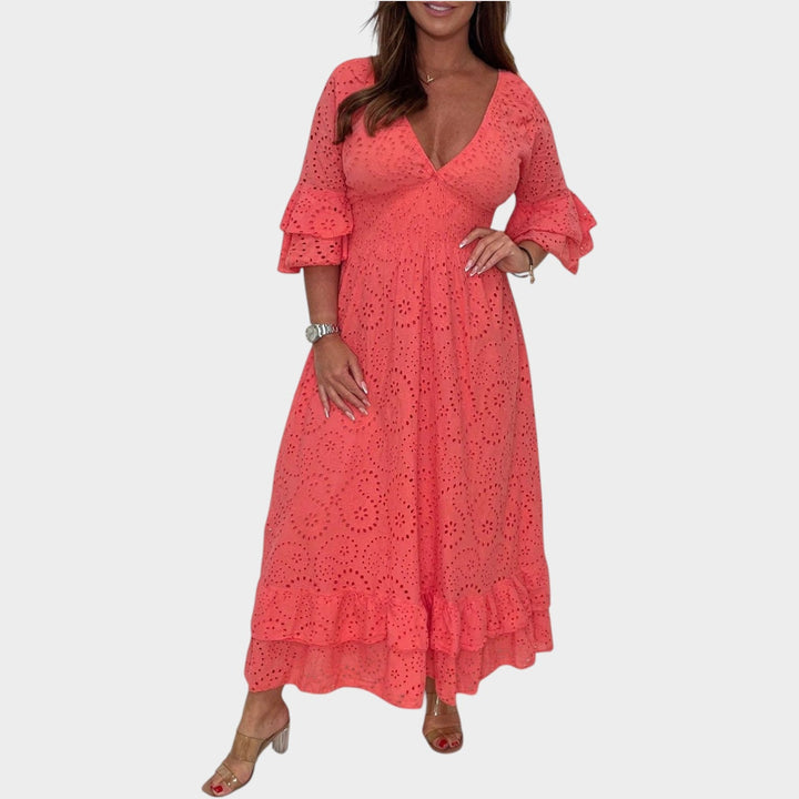 Eyelet Lace V-Neck Maxi Dress