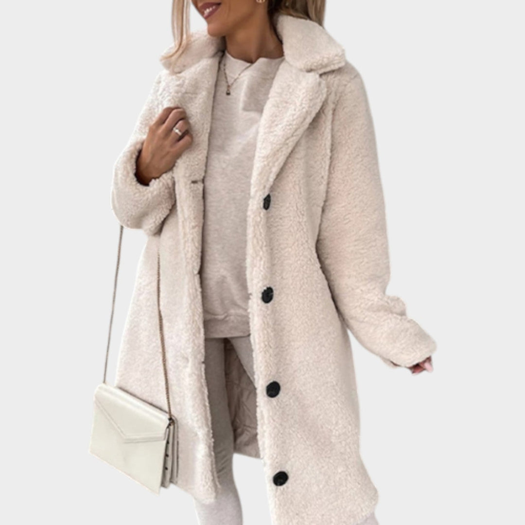 Women's Long Teddy Coat Faux-Fur Button Front