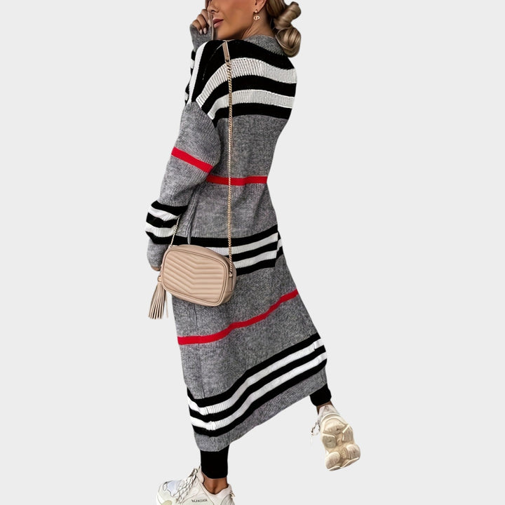 Women's Knit Cardigan Open Front Striped Longline