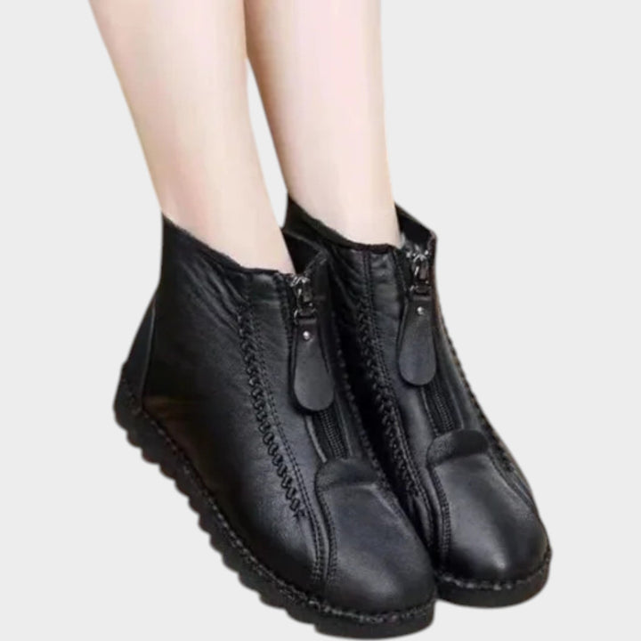 Women's Leather Ankle Boots Lined Slip-Resistant Side Zip