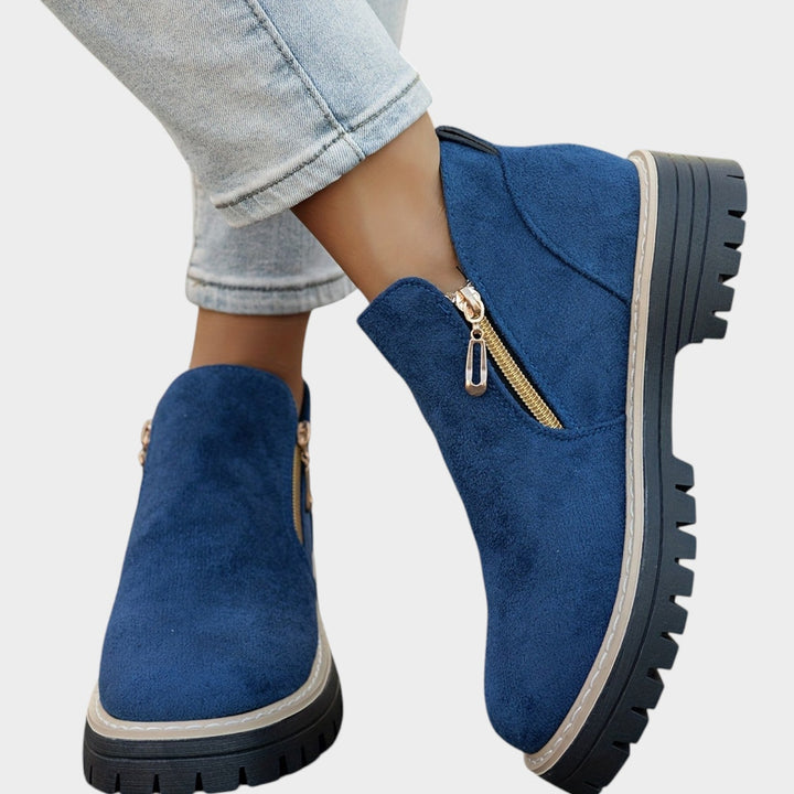 Women's Ankle Boots Double Zipper Thick Sole Solid Color