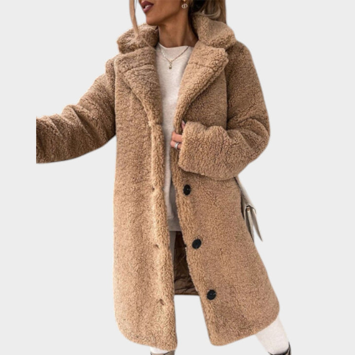 Women's Long Teddy Coat Faux-Fur Button Front