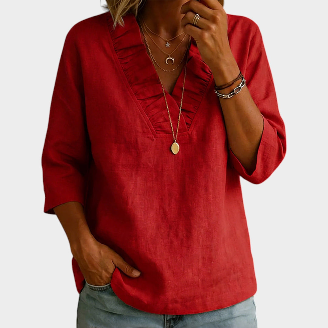 Ruffle Trim V-Neck Blouse