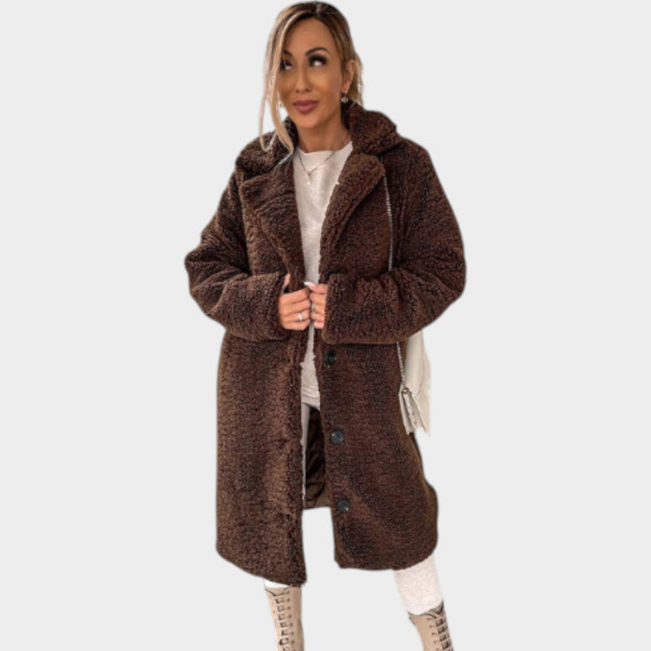 Women's Long Teddy Coat Faux-Fur Button Front