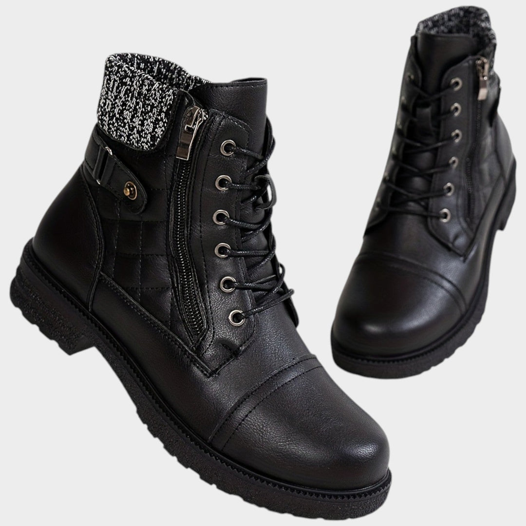 Women’s Ankle Boots Winter Plaid Embroidered Lace Up Side Zip