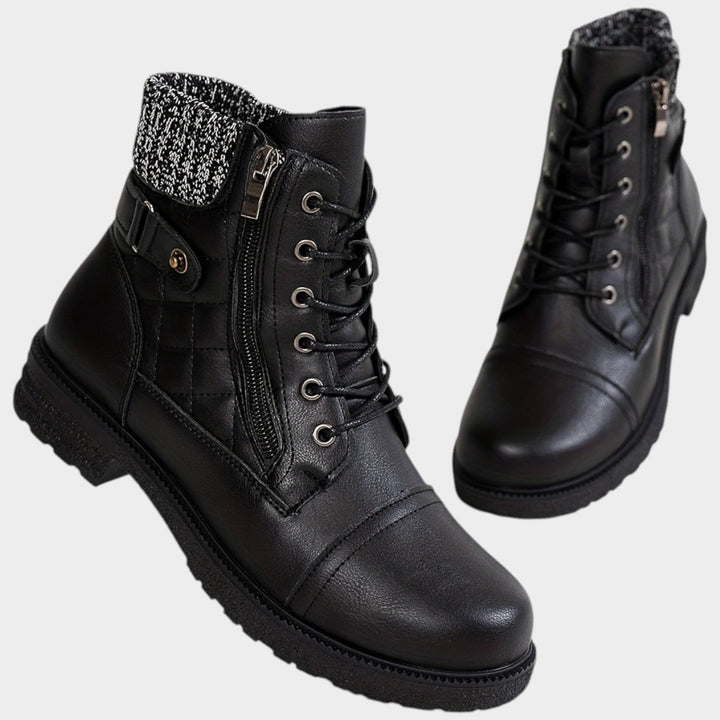 Women’s Ankle Boots Winter Plaid Embroidered Lace Up Side Zip