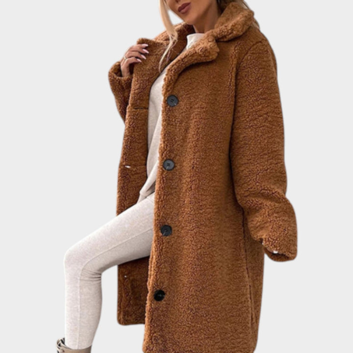 Women's Long Teddy Coat Faux-Fur Button Front
