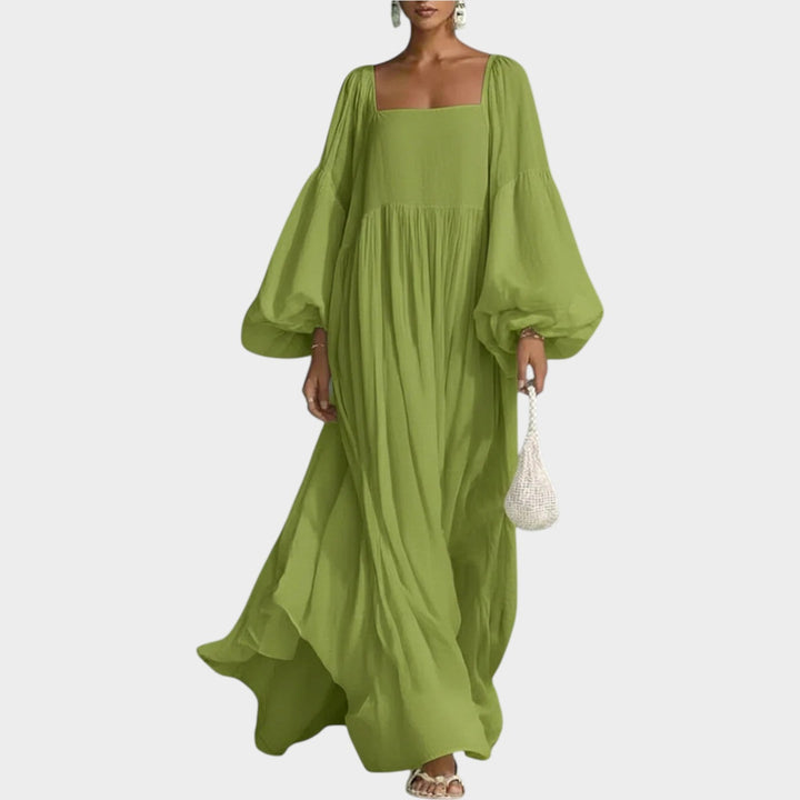 Flowy Balloon‑Sleeve Maxi Dress