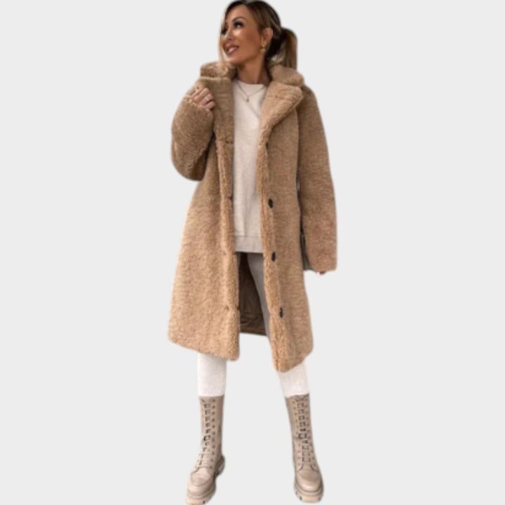 Women's Long Teddy Coat Faux-Fur Button Front