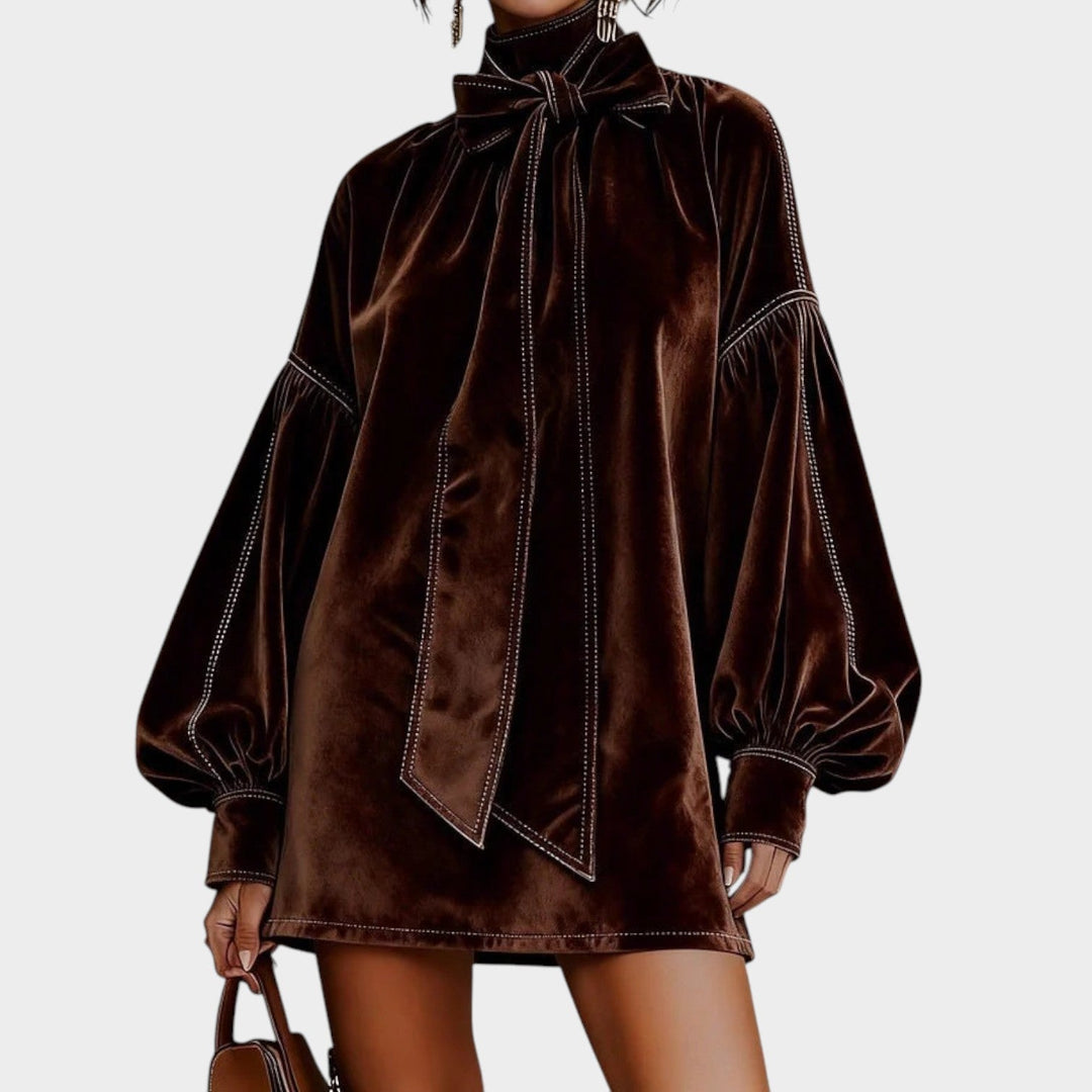 Velvet Bow-Neck Mini Dress