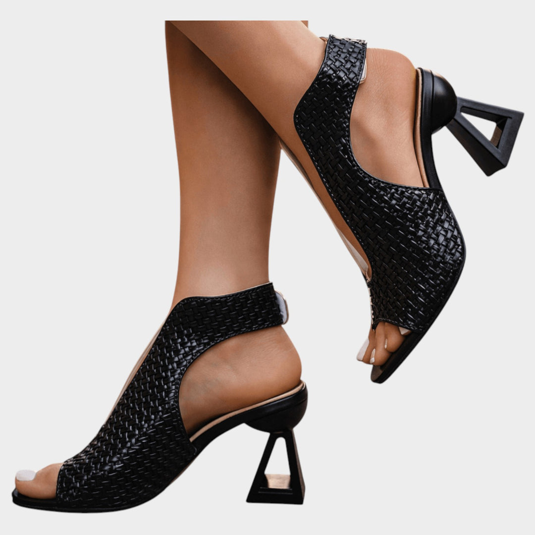 Metallic Cutout Block Heel Sandals