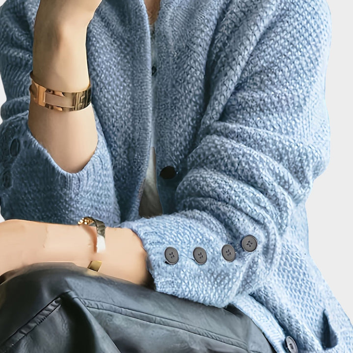 Women's Chunky Knit Cardigan Long Sleeve Button Front