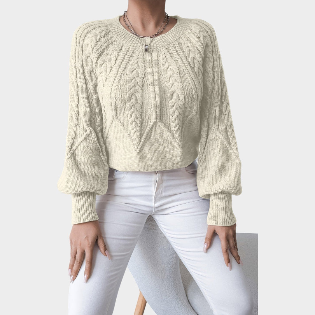 Women’s Knit Sweater Crew Neck Chunky Lantern Sleeve