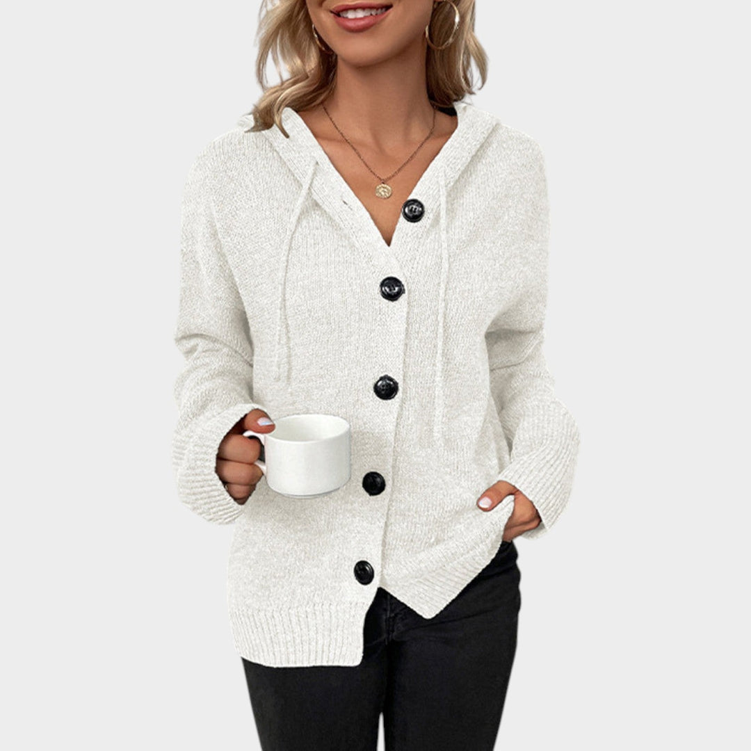 Women's Knit Cardigan Button Front V Neck Hooded