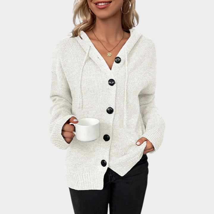 Women's Knit Cardigan Button Front V Neck Hooded